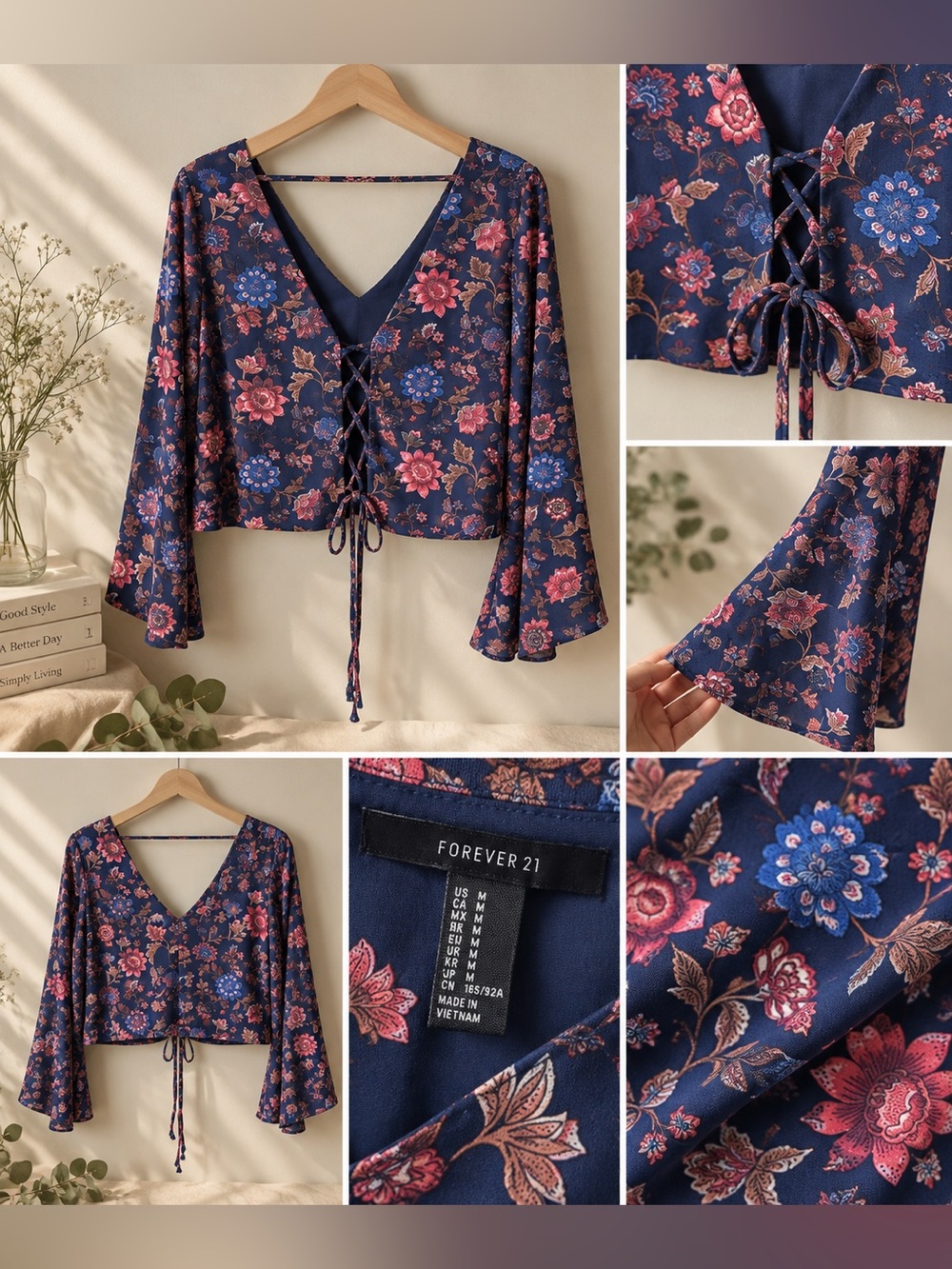 Forever 21 Floral Long Sleeve Crop Top – Size M